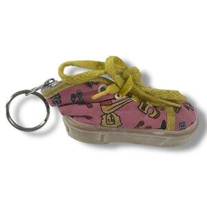 Vintage 90s Pink High Top Sneaker Keychain W/ Yellow Laces & Fun Graphic Print